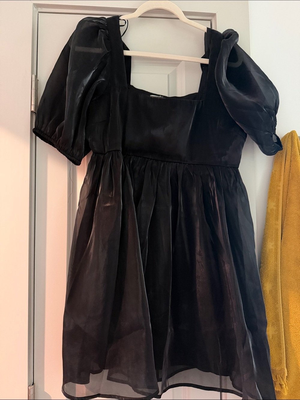 Square-Neck Black Puff-Sleeve Dress